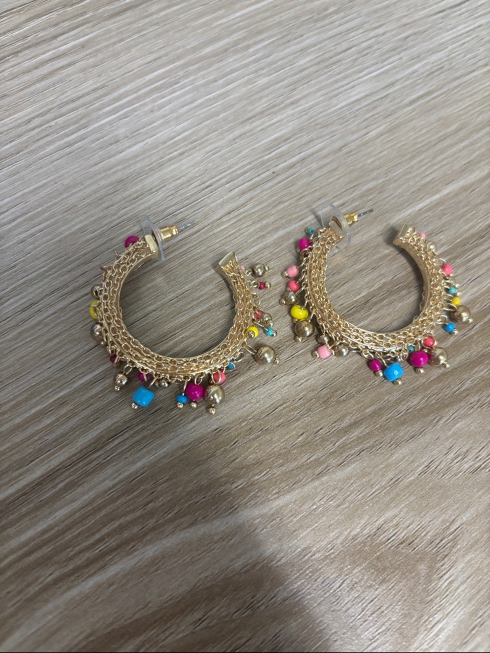 Gold Hoop Earrings with Multicolor Beads